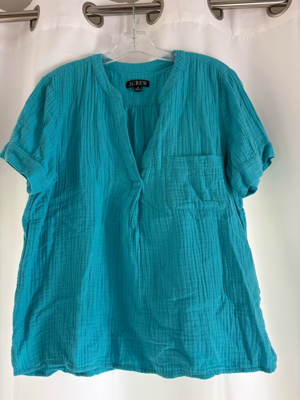 J. Crew Teal Cotton Gauze Short-Sleeve Tunic